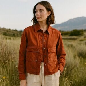 Seeker Trek Shirt Womens XXS Rust‎ Orange Organic Hemp Cotton Button Up Utility